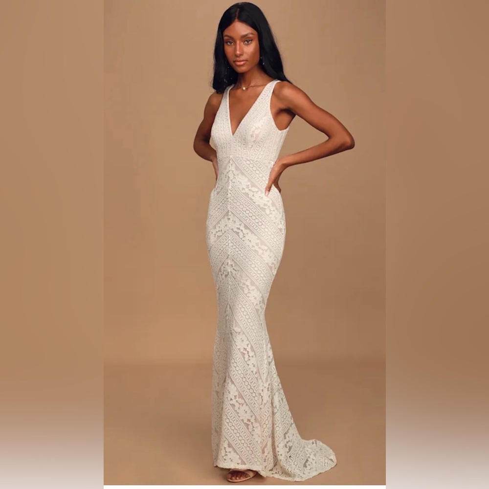 Lulus Alianna White Lace Mermaid Maxi Dress Sz XS